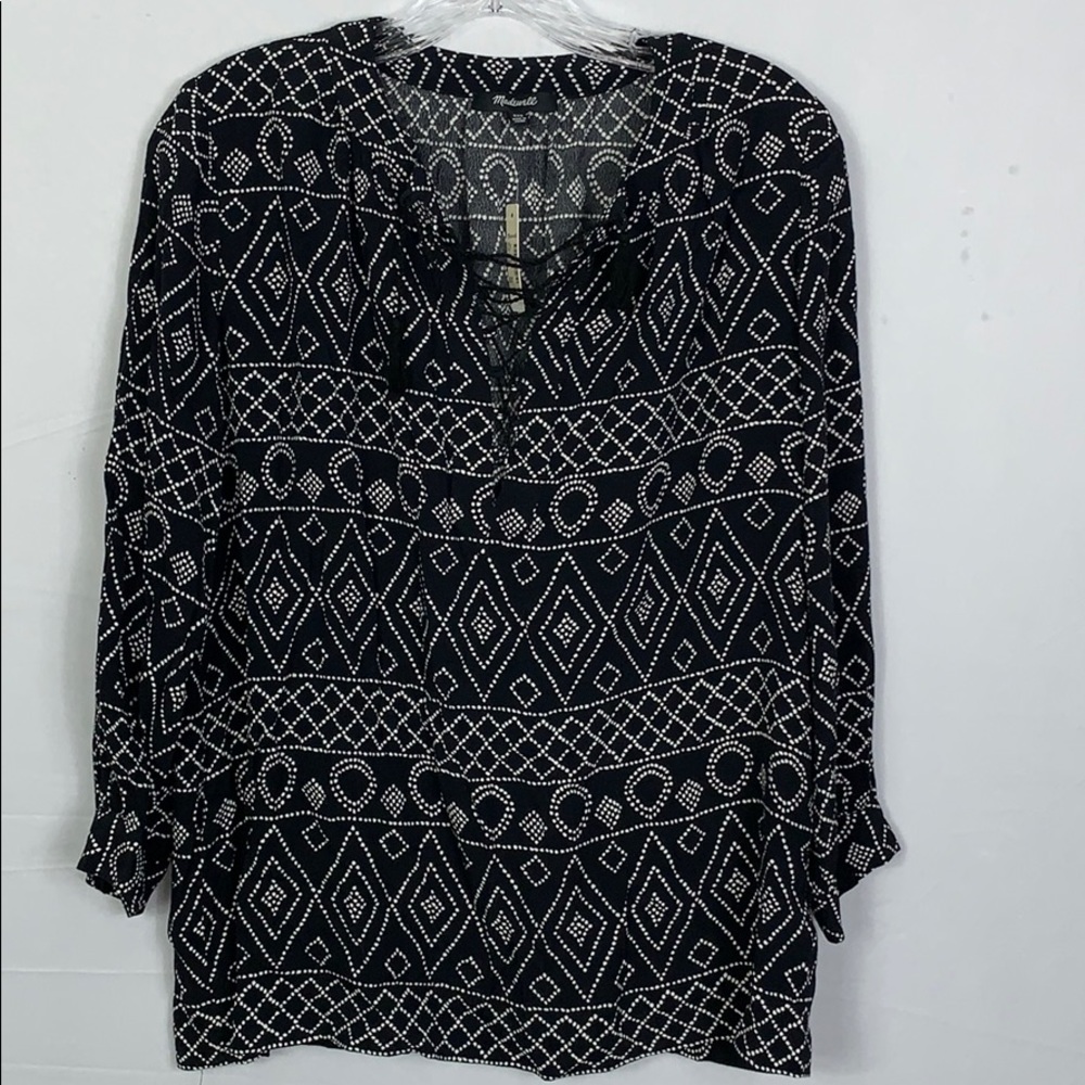 Madewell Lace-up Peasant Top In Geometric Print